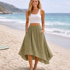 O’NEILL Beachy Handkerchief Hem Crinkle Gauze Midi Skirt